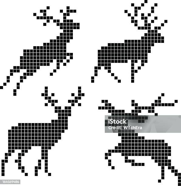 Silhuetas De Deers Pixel - Arte vetorial de stock e mais imagens de Animal - Animal, Arte e Artesanato - Arte visual, Artigo de Decoração