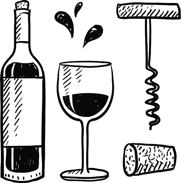 illustrazioni stock, clip art, cartoni animati e icone di tendenza di oggetti vettoriali vino impostato - wine bottle illustrations