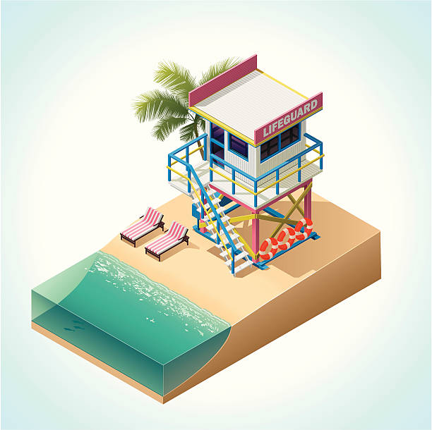 isometric rettungsschwimmer-turm - isometric sea coastline beach stock-grafiken, -clipart, -cartoons und -symbole