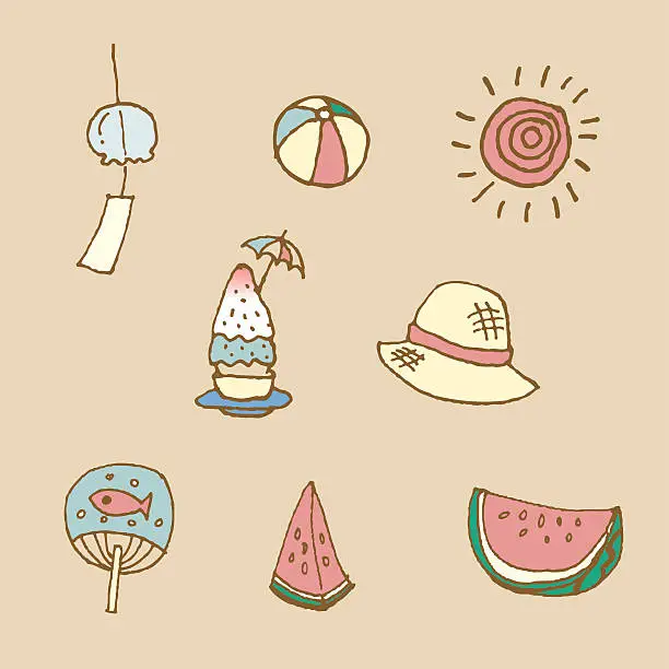 Vector illustration of hand sketch japanese summer icons