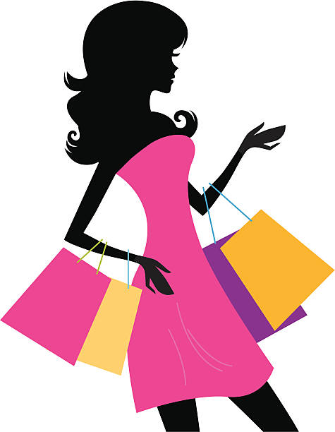 Woman shopping silhouette isolated on white vector art illustration