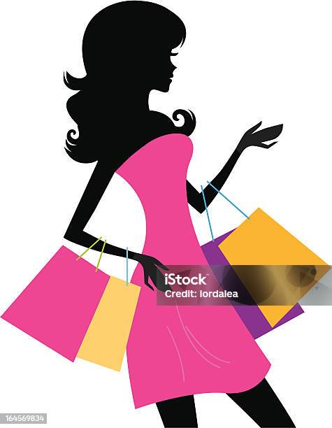 Woman Shopping Silhouette Isolated On White Stock Illustration - Download Image Now - Dress, Pink Color, Shopping