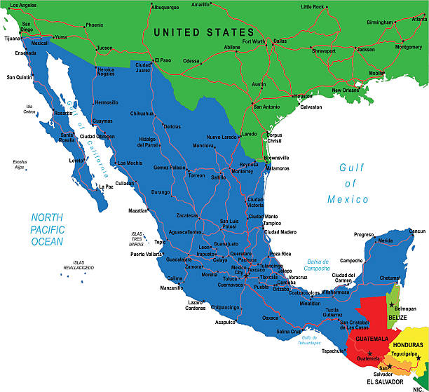 Mexico map Detailed map of Mexico. corpus christi map stock illustrations