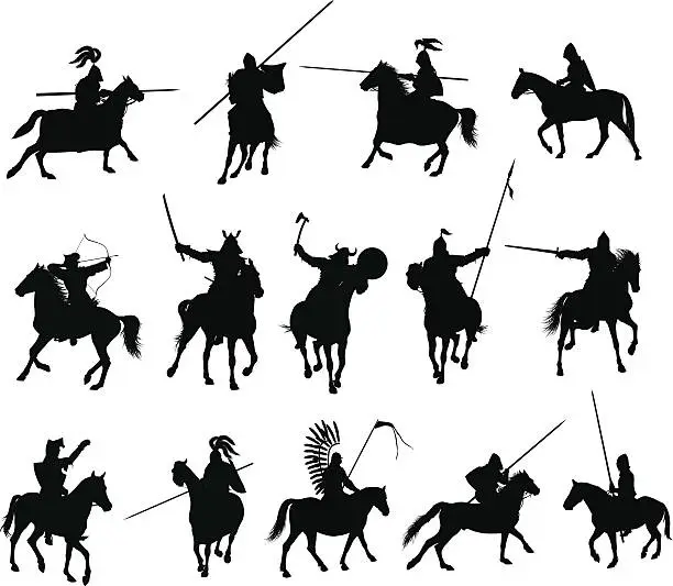 Vector illustration of Black illustrations of horsemen