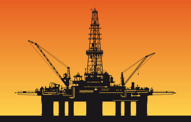 ilustrações de stock, clip art, desenhos animados e ícones de derrick de óleo no mar - oil rig oil industry sea mining