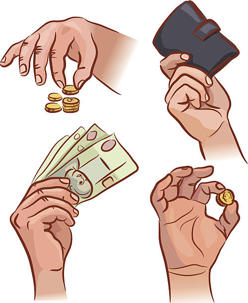 ilustrações de stock, clip art, desenhos animados e ícones de mãos com dinheiro - coin stacking vector part of