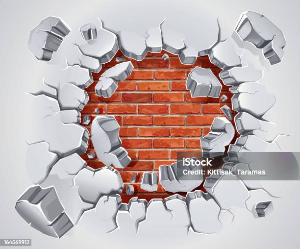 늙음 플라스터 및 빨간색 벽돌 벽에 손상될 수 있습니다 벽에 대한 스톡 벡터 아트 및 기타 이미지 - 벽, 부서짐, 깨짐