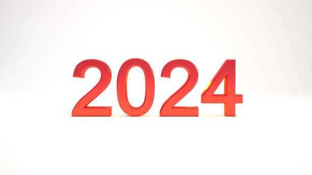 istock Red 2024 3D text isolated on white background, happy new year backdrop concept 3D render. 1645703092