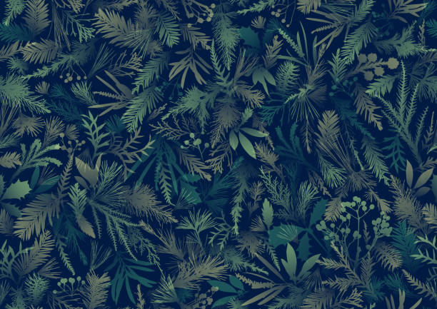 원활한 위장 겨울 크리스마스 식물 패턴 벽지 배경 - green abstract backgrounds leaf stock illustrations