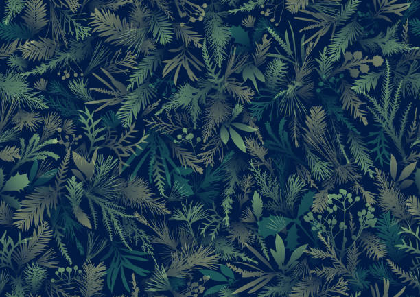 Seamless camouflage winter Christmas plants pattern wallpaper background vector art illustration