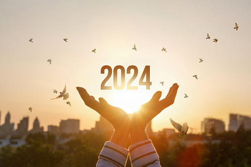 Concepto de Año Nuevo 2024 con esperanzas de paz. photo