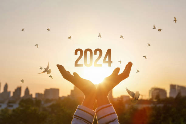 평화에 대한 희망이 있는 2024년 새해의 개념. - opportunity decisions forecasting ideas 뉴스 사진 이미지