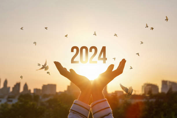 Concept of New Year 2024 with hopes for peace. Concept of New Year 2024 with hopes for peace and prosperity. prosperity stock pictures, royalty-free photos & images