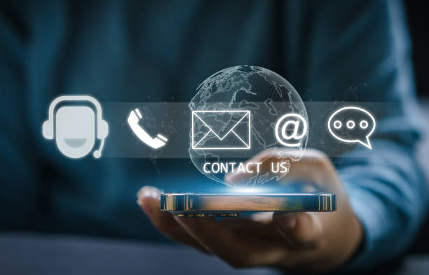 istock Human hand ues smartphone with call center on screen contact us, email, address, operator, customer, suppor, phone services agen, customer support hotline.contact us concept 1645710820