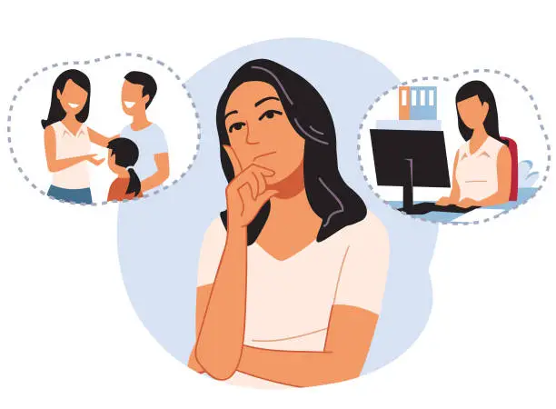 Vector illustration of Woman Thinking About Work Life Balance