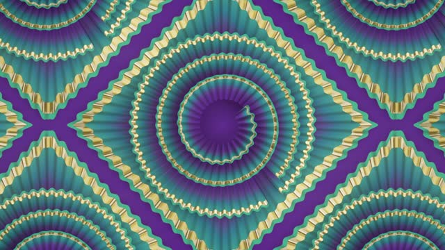 Cyclical seamless loop animation of a colorful wavy pattern with a gold border. Digital background. 3d rendering HD