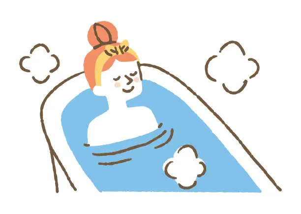 Vector illustration of A woman taking a comfortable bath _ color