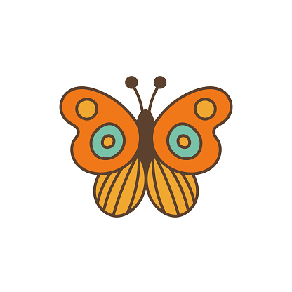 Cute groovy hand drawn moth. Vector illustration in outline style.