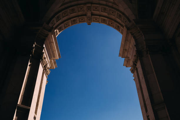 istock Ornamented Arch view on clear blue sky 1645759982