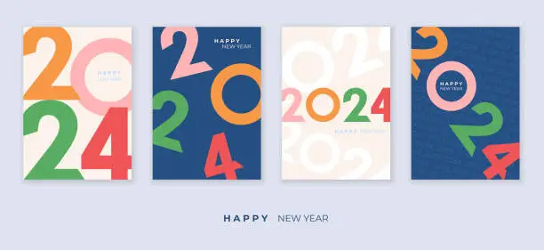 Vector illustration of Cover design of 2024 happy new year. Strong typography. Colorful and easy to remember. Happy new year 2024 design poster.