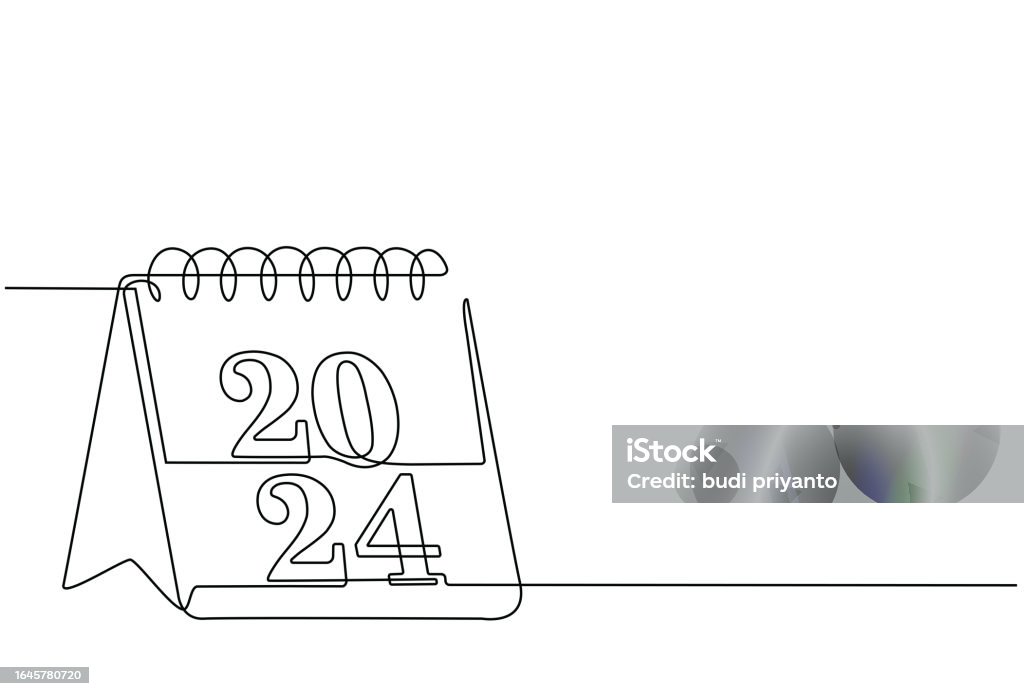 Continuous Line Drawing Of Calendar Day Icon With 1 January 2024 continuous-line-drawing-of-calendar-day-icon-with-1-january-2024
