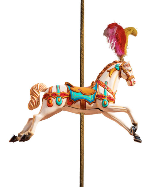 カルーセル馬またはメリーゴーランド 白い背景に隔離 - carousel horses ストックフォトと画像