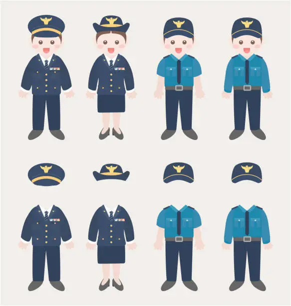 Vector illustration of Police officers in uniform. Vecter character illustration set.