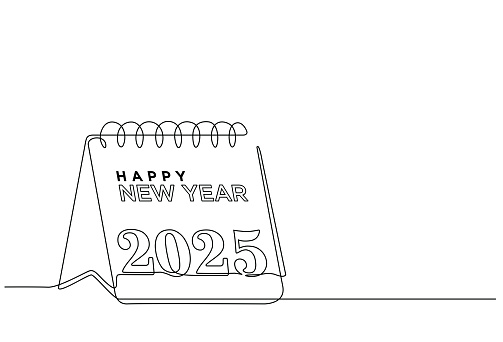 Continuous Line Drawing Of Calendar Day Icon With 1 January 2025