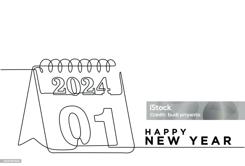 Continuous Line Drawing Of Calendar Day Icon With 1 January 2024 continuous-line-drawing-of-calendar-day-icon-with-1-january-2024
