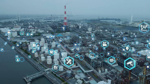 istock Modern industrial area and communication network concept. 1645797226