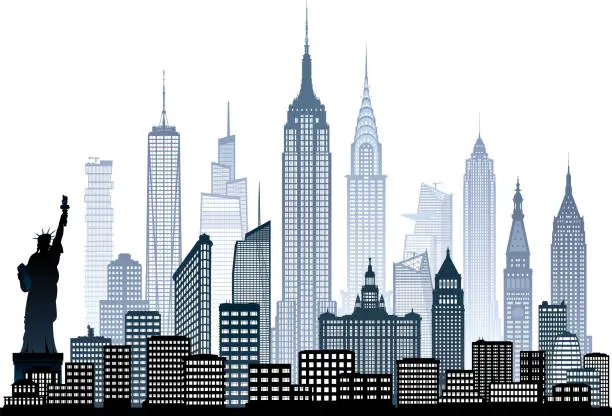 Vector illustration of New York City Skyline (All Buildings Are Moveable and Complete)