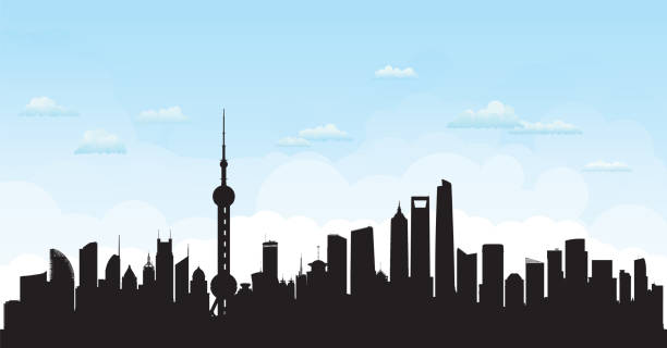 illustrazioni stock, clip art, cartoni animati e icone di tendenza di skyline di shanghai (tutti gli edifici sono completi e spostabili) - huangpu district illustrations