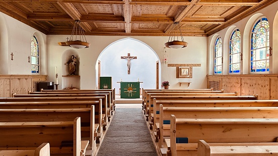 18th Century Mission Church awash with glowing light