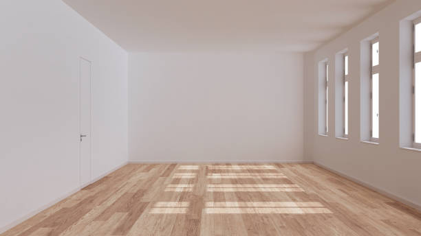 istock Empty room interior design, open space with parquet floor, window and white walls, modern architecture concept idea 1645818127