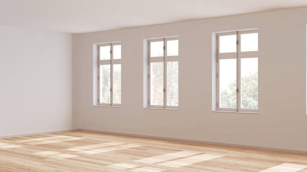 istock Empty room interior design, open space with parquet floor, window and white walls, modern architecture concept idea 1645818133
