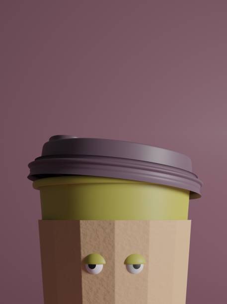 istock Coffee cup with sleepy eyes. Keep cup. Morning 1645824545