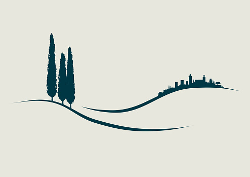 stylized Illustration showing San Gimignano in Tuscany Italy