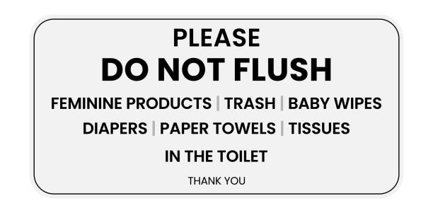 Do Not Flush Sign For Toilet, Restroom, Wc, Trash Can, Bathroom. Do Not Flush Sign, do not flush feminine products, trash, baby wipes, diapers. paper towels, tissues in the toilet flushing toilet stock illustrations