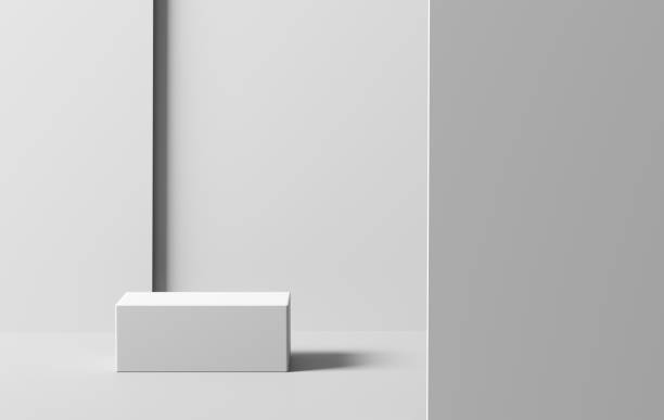 istock Abstract white rectangular background podium or pedestal for product branding and presentation. 1645898348