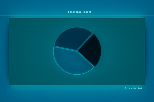 Pie chart on the dashboard. Business data, financial report, performance, revenue, product sales. Abstract business data concept.
