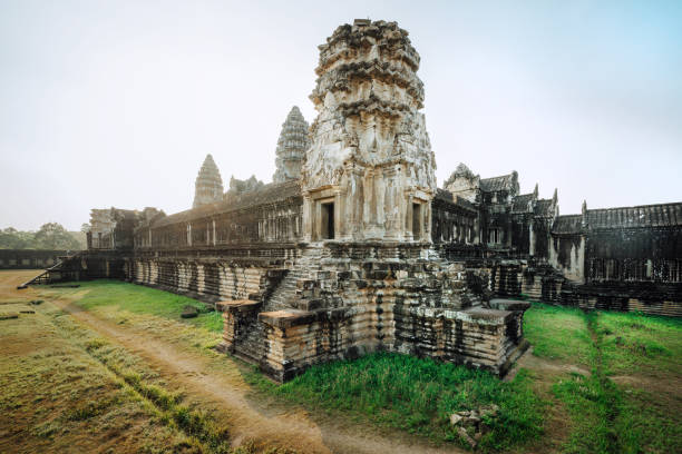 Angkor Wat showcases the ancient Khmer architecture. \nSiem Reap, Cambodia, Asia