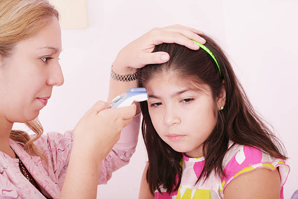 istock Portrait of a sick child being checked with thermometer 164595151