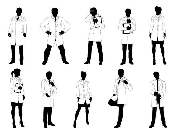 Vector illustration of Scientists Professors Engineers Silhouettes Set