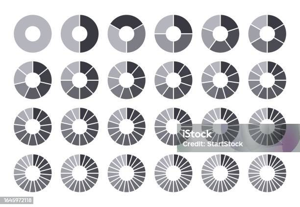 Circles Divided Into Parts From 1 To 24 Black Round Chart For Infographic Pie Portion Or Pizza Slice Wheel Division Into Fractions Circular Shape Sectors On White Background Stock Illustration - Download Image Now