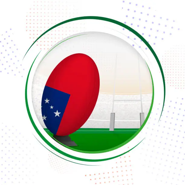 Vector illustration of Flag of Samoa on rugby ball. Round rugby icon with flag of Samoa.