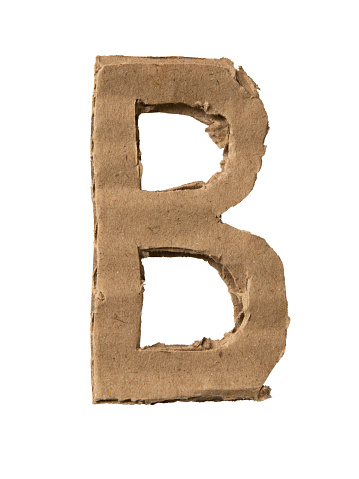 B alphabet cut out of cardboard paper on white background with clipping path