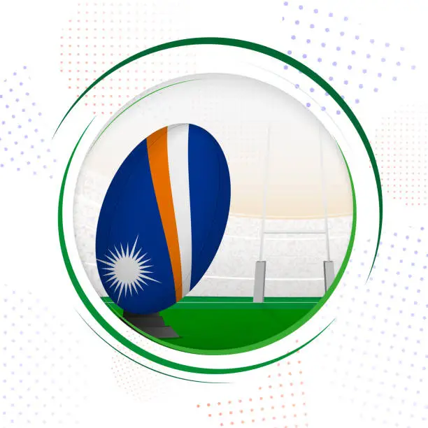 Vector illustration of Flag of Marshall Islands on rugby ball. Round rugby icon with flag of Marshall Islands.