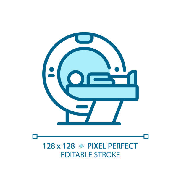 piksel skanowania ct idealny jasnoniebieski ikona - cat scan machine stock illustrations