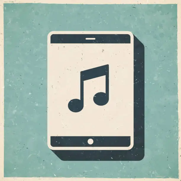 Vector illustration of Music on tablet PC. Icon in retro vintage style - Old textured paper
