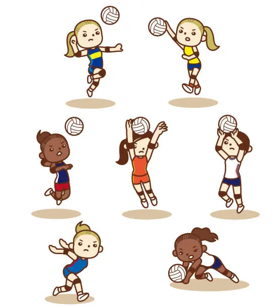 Vector illustration of Set of vector illustrations playing tennis